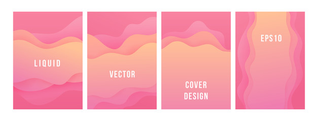 Set of minimal template in modern style design with fluid wavy shapes. Abstract background for branding. Minimal dynamic cover design with geometric element in pink color. Vector illustration