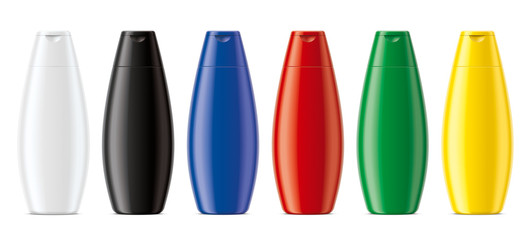 Set of Colored plastic bottles. Matt surface version. 
