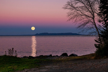 Full moon rising over Lake Superior