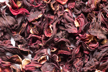 Hibiscus tea texture closeup. Macro shot.