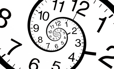 The clock is twisted in a spiral. Time infinity concept