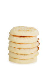 stack of crumpets on white