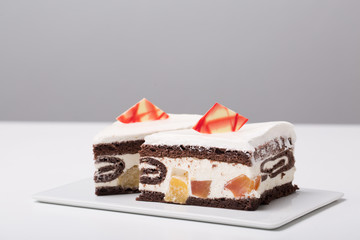 close up of conceptual sweets, on a white table