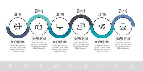 Vector flat template circle infographics. Business concept with 5 options and labels. Six steps for content, flowchart, timeline, levels, marketing, diagrams, slideshow