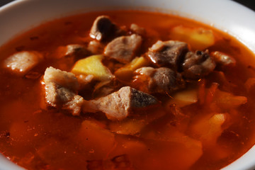 kharcho soup on a dark background close-up