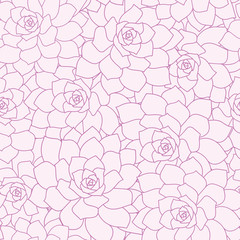 Purple lineart succulent flowers seamless pattern background