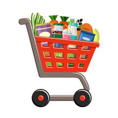 Shopping cart with products. Supermarket