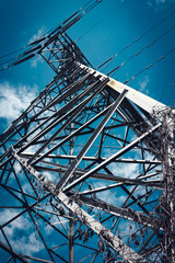 High voltage post or High voltage tower on sky background