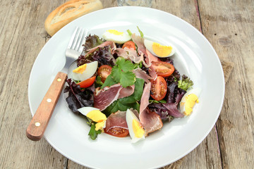 assiette de salade verte au magret de canard