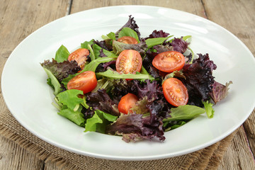 assiette de salade composée rouge et verte avec tomates cerises