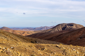 Panoramic view at landscape from viewpoint mirador astronomico de Sicasumbre between Pajara and La Pared   on canary island Fuerteventura