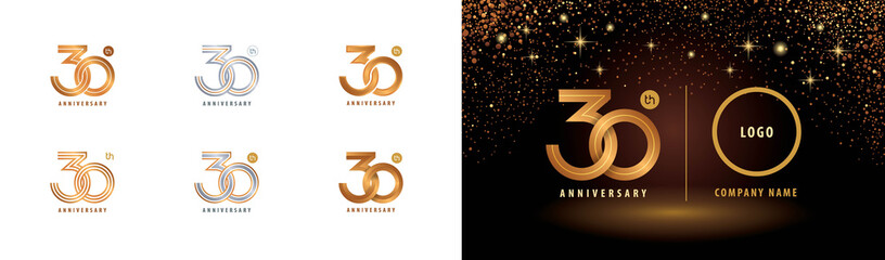 Set of 30th Anniversary logotype design, Thirty years anniversary celebration - obrazy, fototapety, plakaty