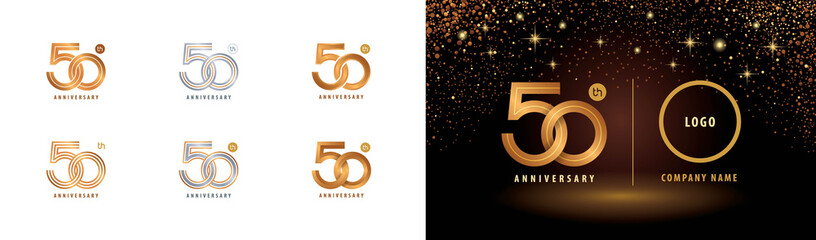 Set of 50th Anniversary logotype design, Fifty years anniversary celebration - obrazy, fototapety, plakaty