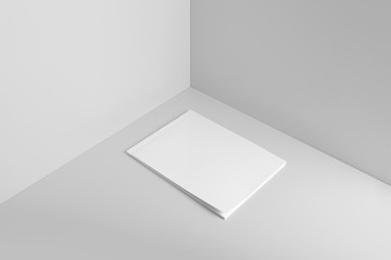 Blank landscape softcover brochure magazine isolated on cardboard background, with clipping path,...