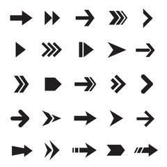 Simple arrows black and white icons set