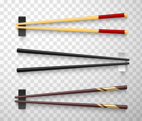 Fototapeta premium Chopsticks for sushi colorful realistic 3d illustration set