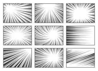 Comics speed line black and white vector illustrations set