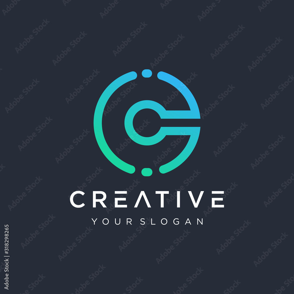 Fototapete initial c logo design modern monogram and elegant. logo the letter c in the form of abstract line ar