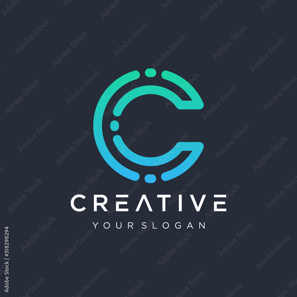 Fototapete initial c logo design modern monogram and elegant. logo the letter c in the form of abstract line ar