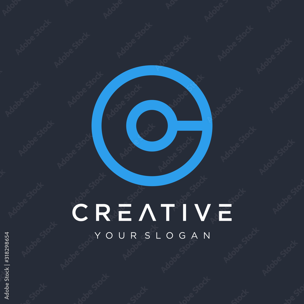 Poster Initial C logo design with chip element. logo the letter C in the form of abstract line art. symbol for technology digital. - VECTOR