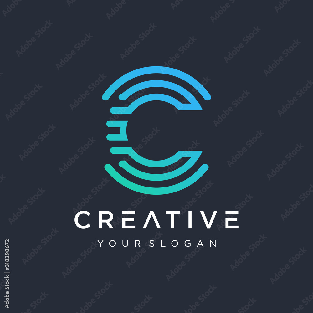 Fototapete initial c logo design modern monogram and elegant. logo the letter c in the form of abstract line ar