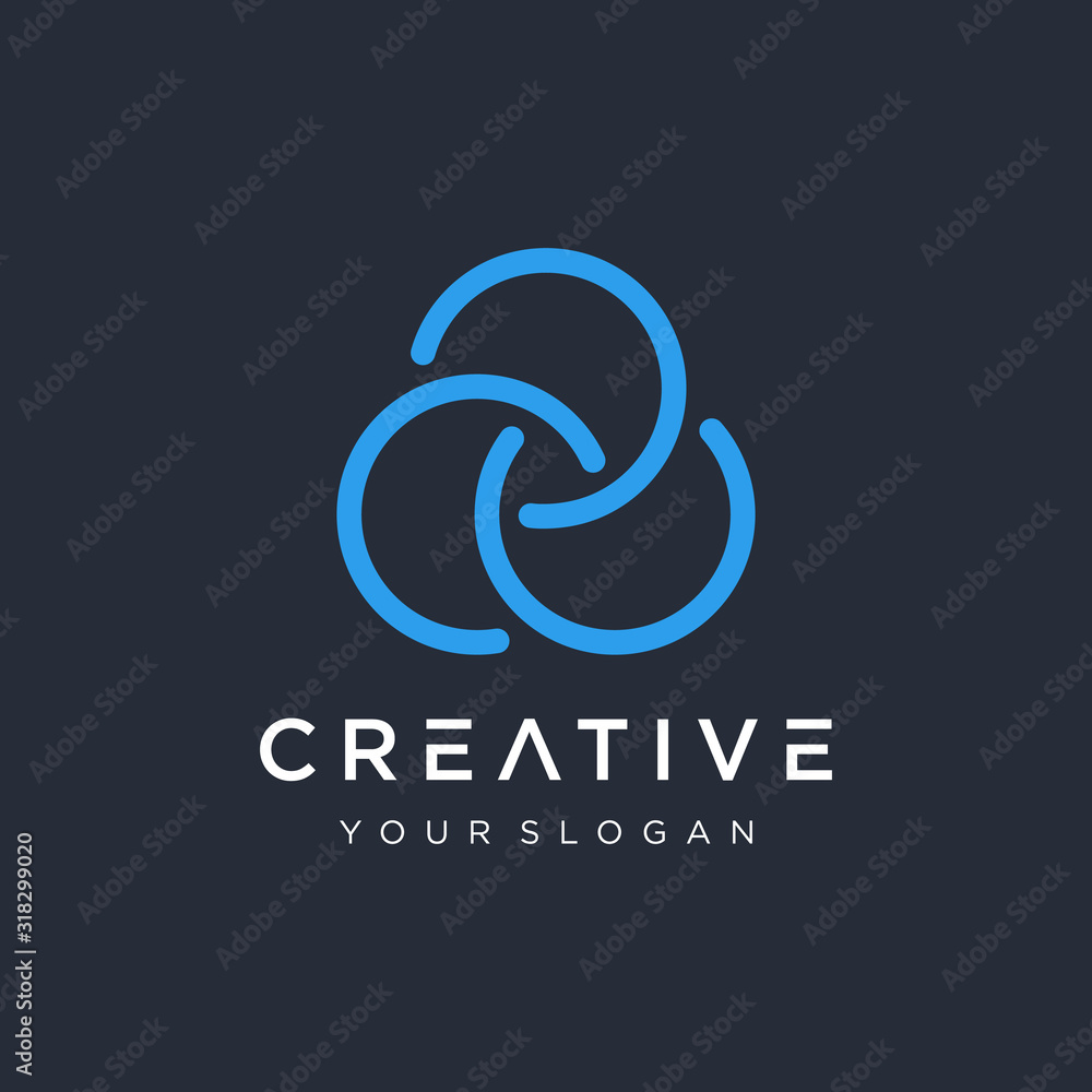 Poster initial c c c logo design with cloud element. logo the letter c in the form of abstract line art. sy