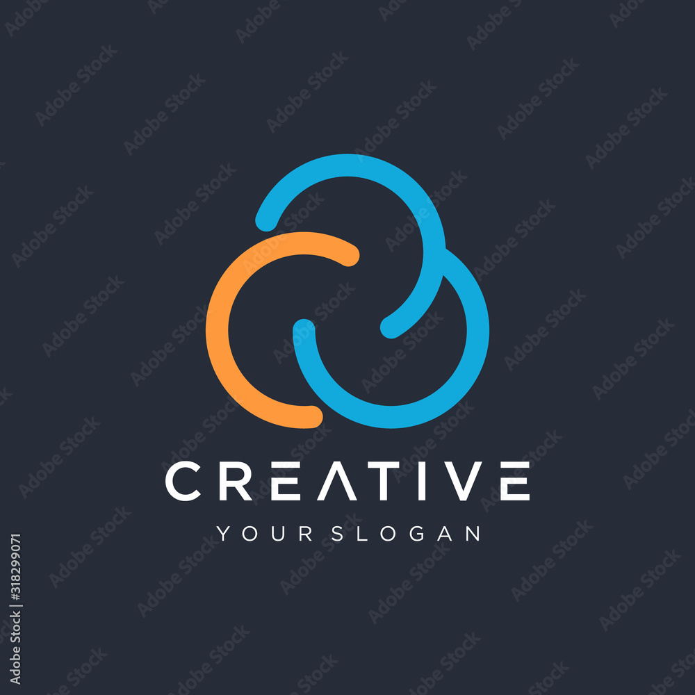 Poster initial cb logo design with cloud element. logo the letter c 3 in the form of abstract line art. sym