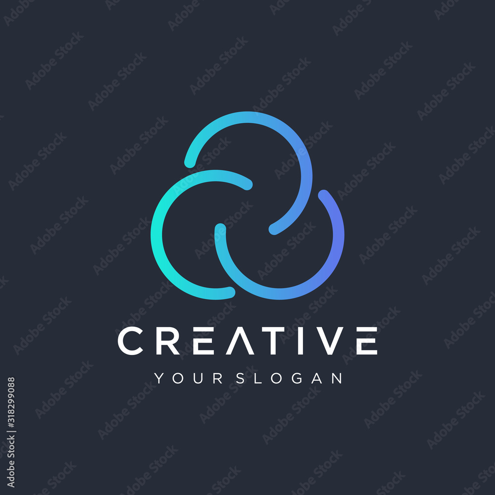 Poster initial c c c logo design with cloud element. logo the letter c in the form of abstract line art. sy