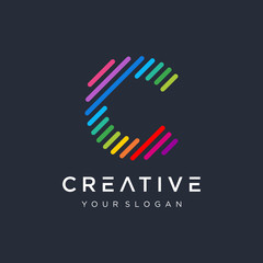 Abstract letter C logo design template,fast speed fire moving,quick energy sign. Minimal line font style C Letter Logo in colorful stroke for personal and corporate identity. - VECTOR