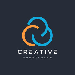 Initial CB logo design with cloud element. logo the letter C 3 in the form of abstract line art. symbol for technology digital. - VECTOR