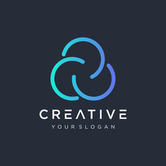 Initial C C C logo design with cloud element. logo the letter C in the form of abstract line art. symbol for technology digital. - VECTOR