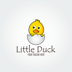 Cute little duck logo design, concept with little duck hatched from an egg. vector illustration.
