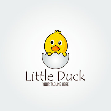Cute little duck logo design, concept with little duck hatched from an egg. vector illustration.