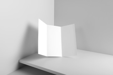 Real photo, trifold letterhead card mockup template, isolated on light grey background to place your design. 