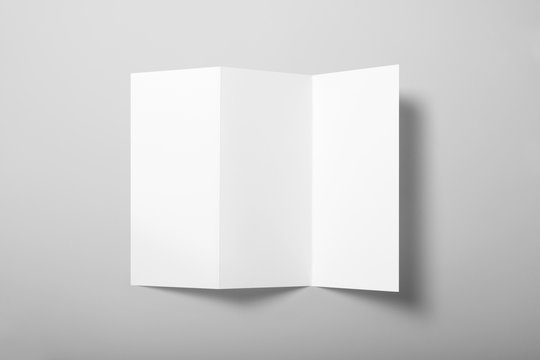 Real photo, trifold letterhead card mockup template, isolated on light grey background to place your design. 