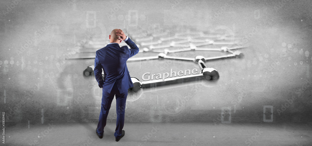 Poster businessman holding a graphene structure - 3d rendering