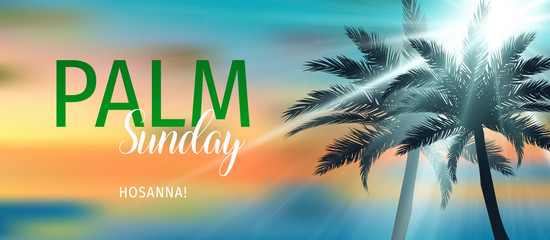 Fototapeta na wymiar Palm Sunday (HOSSANA!) Holiday Greeting Card. Christian Palm Sunday Vector Illustration.