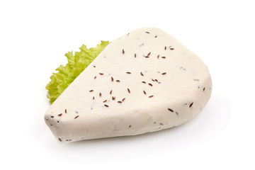 Rustic Goat cheese, isolated on white background