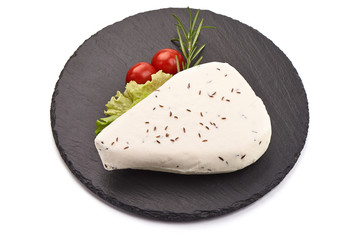 Rustic Goat cheese, isolated on white background