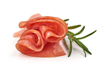 Prosciutto meat, Traditional smoked jamon, isolated on white background