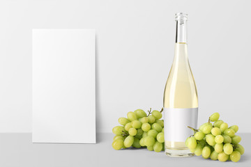 White wine bottle mockup and blank menu to place your design