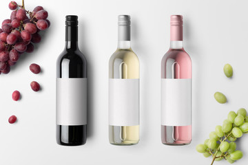 Wine bottles mockup isolated on white background, with blank labels to place your design