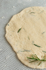 Dough with fresh rosemary, homemade bakery themes, culinary and food concept