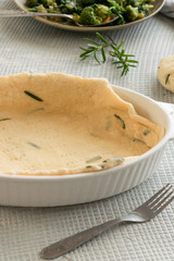 Cooking dough with fresh rosemary, homemade bakery themes, culinary and food concept