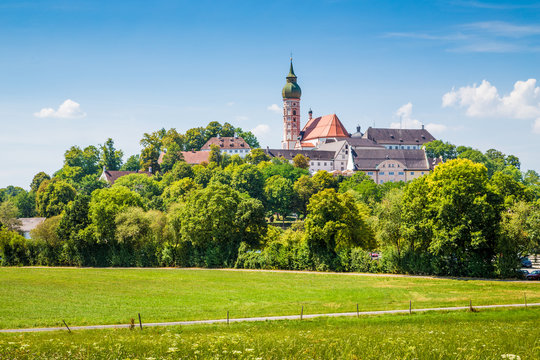 Famous Andechs Abbey in summer, district of Starnberg, Upper Bavaria, Germany