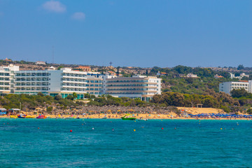 Ayia Napa, Cyprus - September 06, 2019:  The cyprian beach during summer