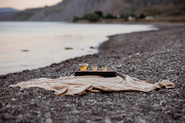 Process brewing Tea. Chinese ceremony. Shen Puer. Glass teapot and cups