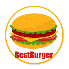 Tasty burger vector isolated. Meat, salad, tomato and cheese