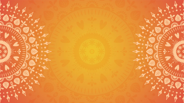 Flower mandala on orange background. Festive folk floral illustration