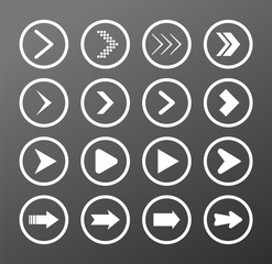 Vector white arrow buttons in round shape. Set of flat icons